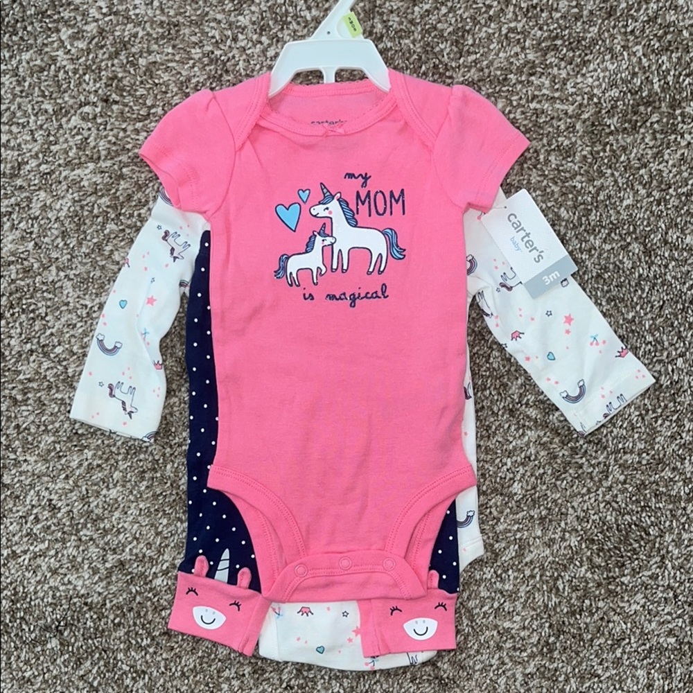 Carter's Pink Unicorn Baby Onesie Set